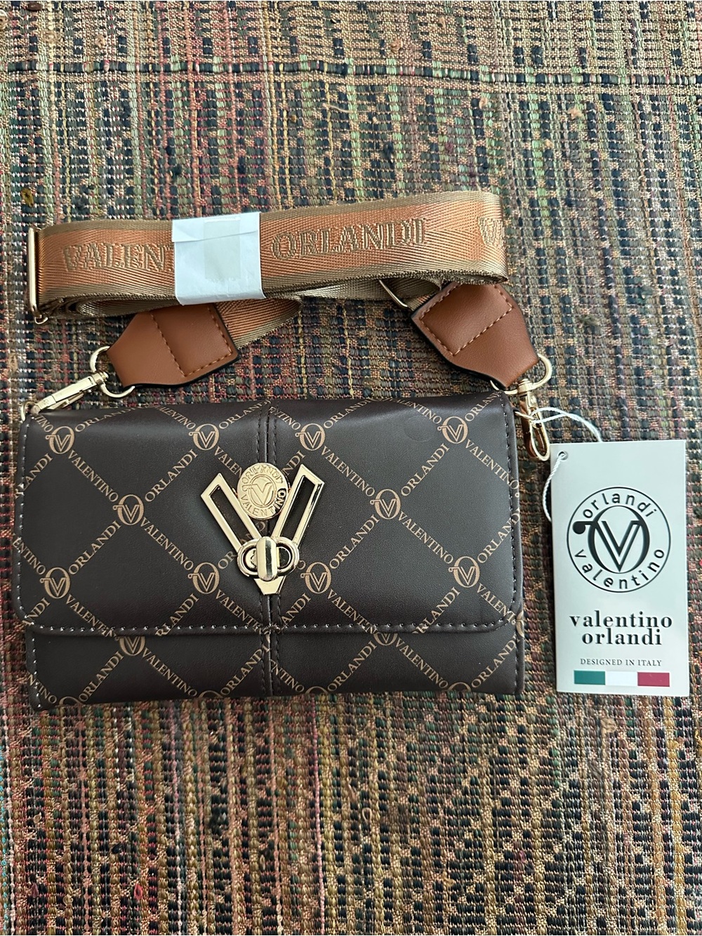 Valentino Orlandi Brown Monogram Vegan Leather Crossbody Bag NWT
